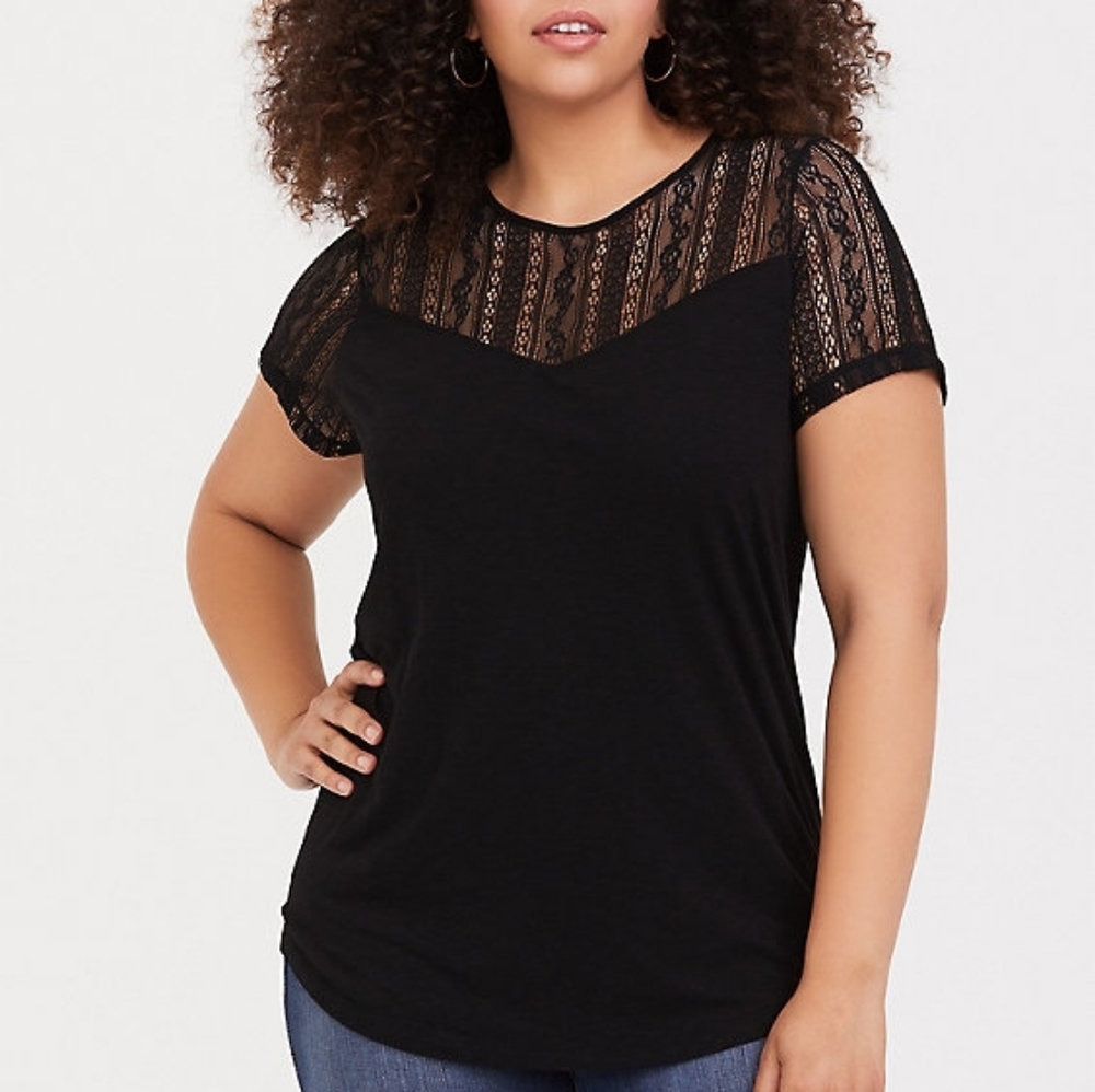 Torrid Black Lace Yoke Tee